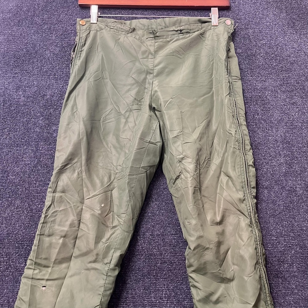 Vintage 70s Ski Snow Pants Mens Small Green Down Insulated Side Zip Skiing
